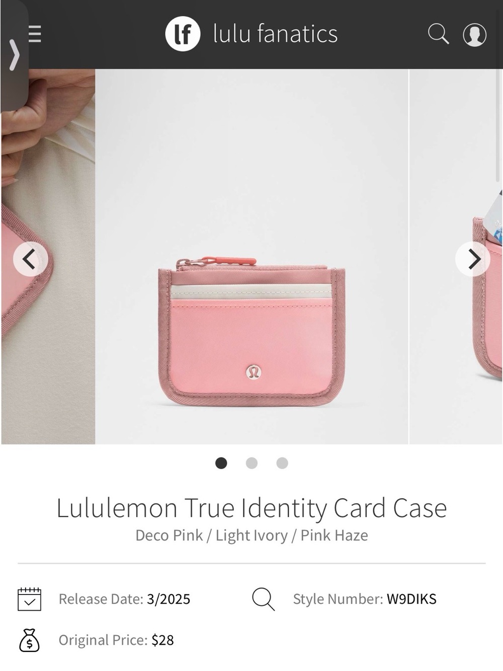 lululemon athletica True Identity Card Case — Deco Pink & Light Ivory